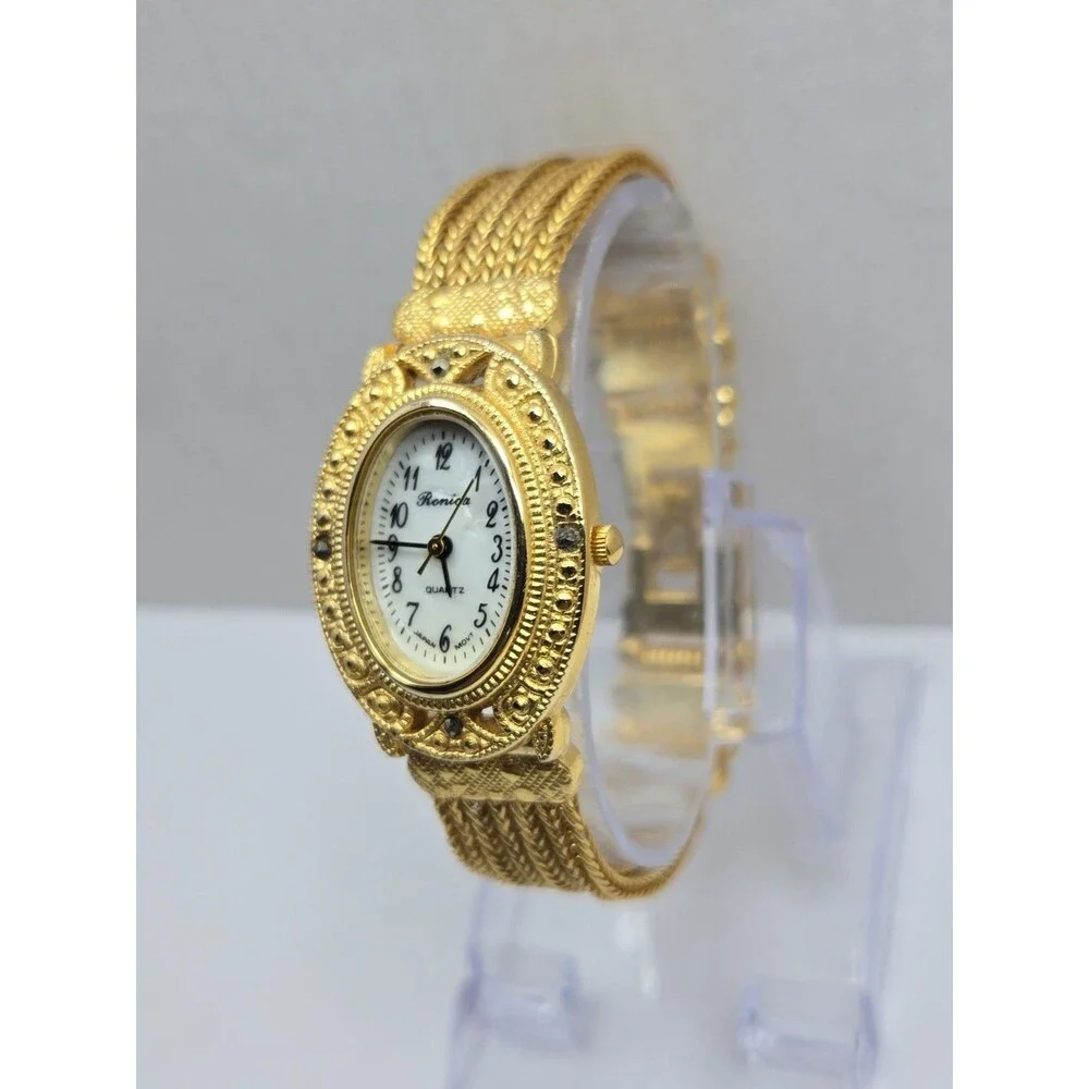 Vintage Ronica Womens Gold Tone Marcasite Multi Chain Bracelet Watch New Battery